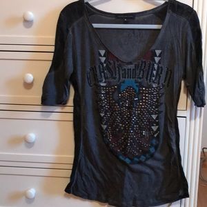 studded quarter sleeve affliction tee